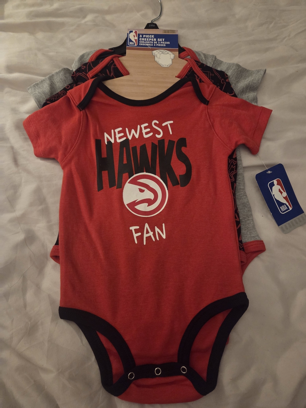 NBA Hawks Red and Black 'Newest Hawks Fan' 3-Piece Bodysuit Set